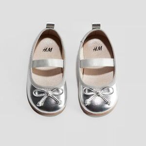 Baby Silver Metallic Mary Jane Ballet Flats Bow Detail